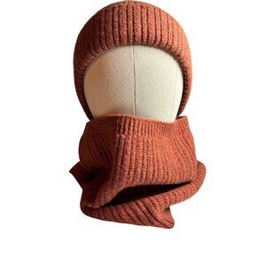 Ponytail Beanie with Neck Warmer Rust Ribbed Cotton Blend Universal Threads